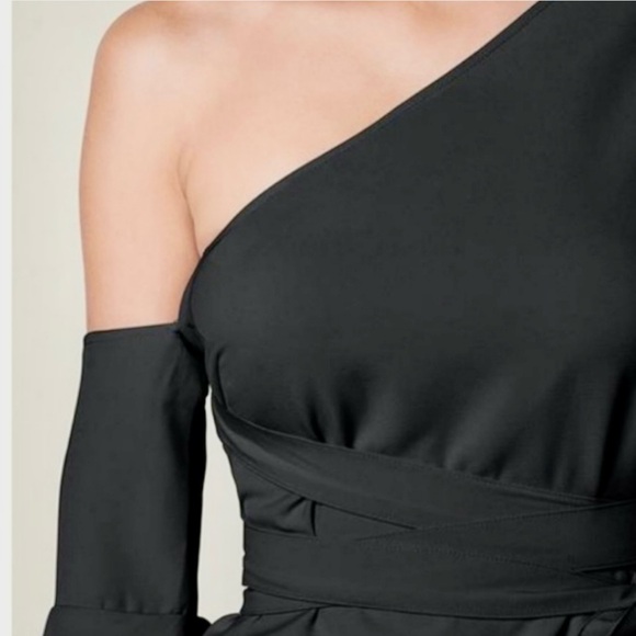 VENUS Ruffle Off the Shoulder One Sleeve Tie Waist Top - Picture 8 of 16
